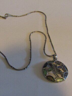 Signed ACPL & 925 Curb Link Silver Chain ABALONE DRAGONFLY PENDANT 18" NECKLACE